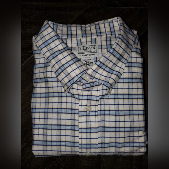 LL Bean 17-35 Slightly Fitted Long Sleeve Blue White Mens Button Shirt Exc Shape - Picture 5 of 5